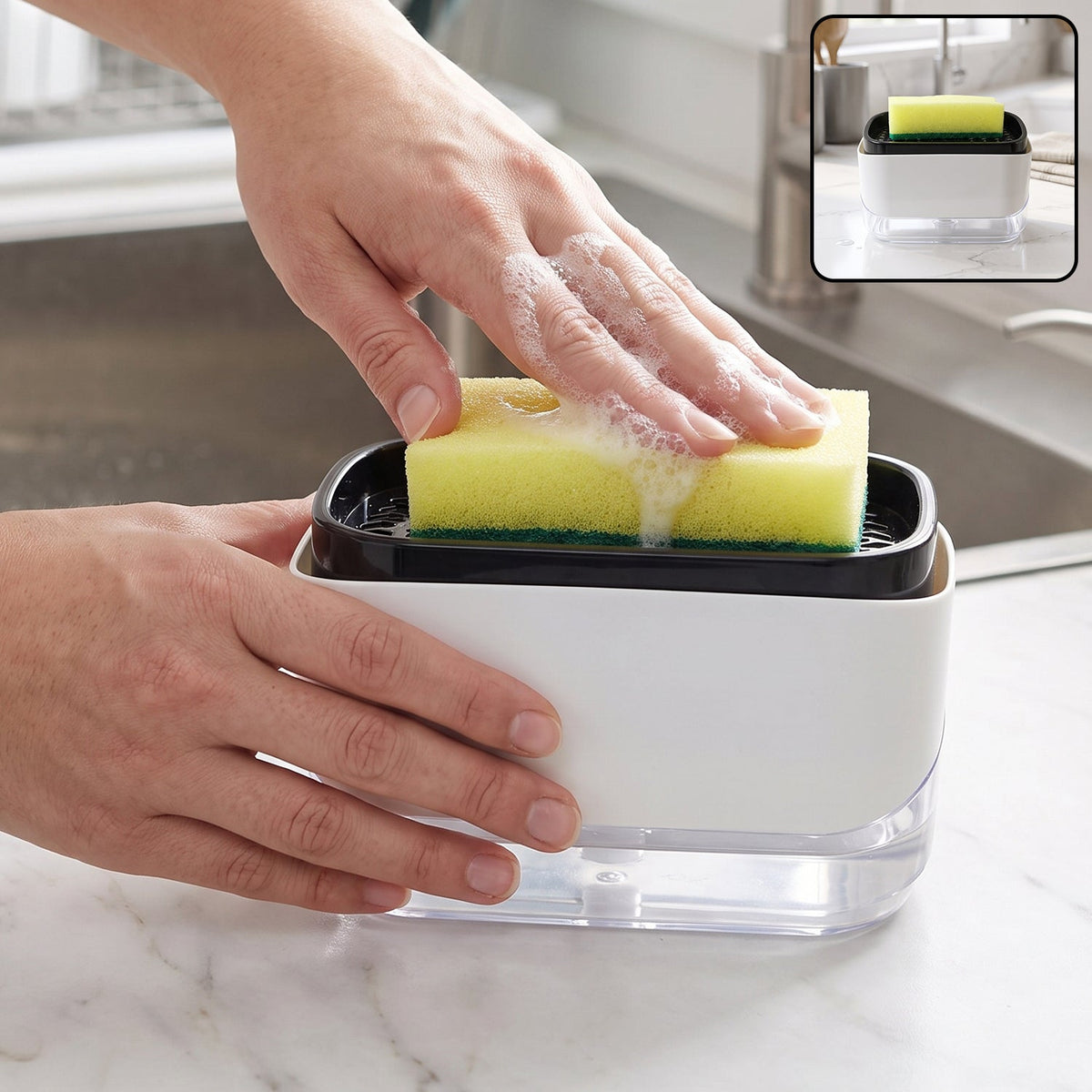 2-in-1 Press Soap Pump Dispenser with Sponge Holder