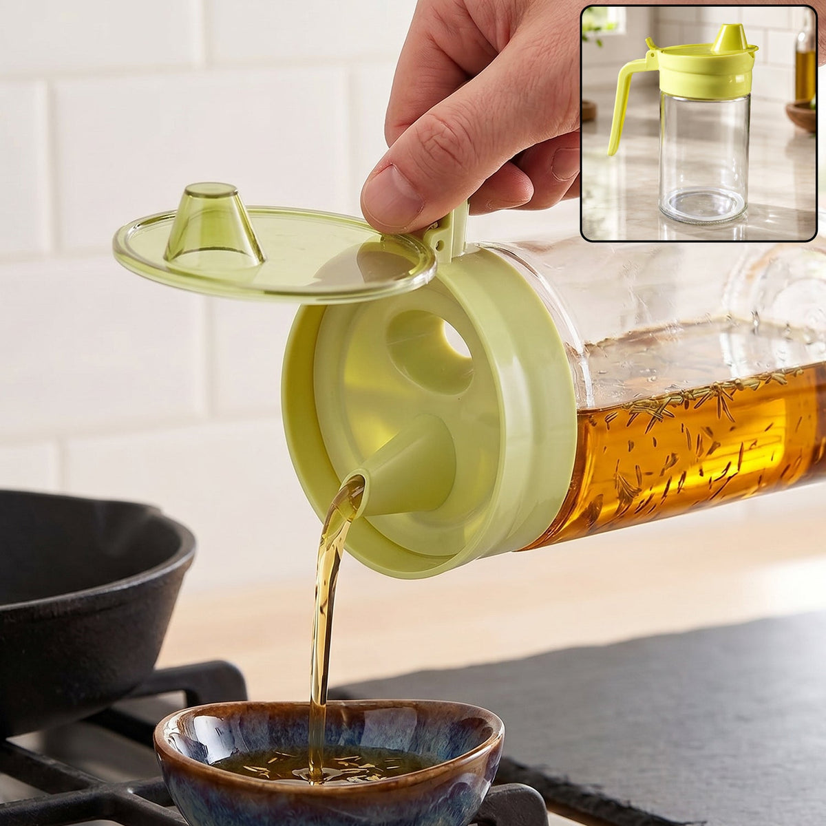 Glass Oil Dispenser 400 ml — Drip-Free Lid
